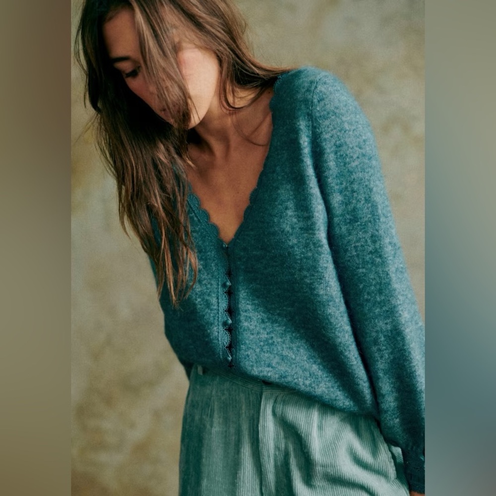 Sezane Melina cardigan in color sage